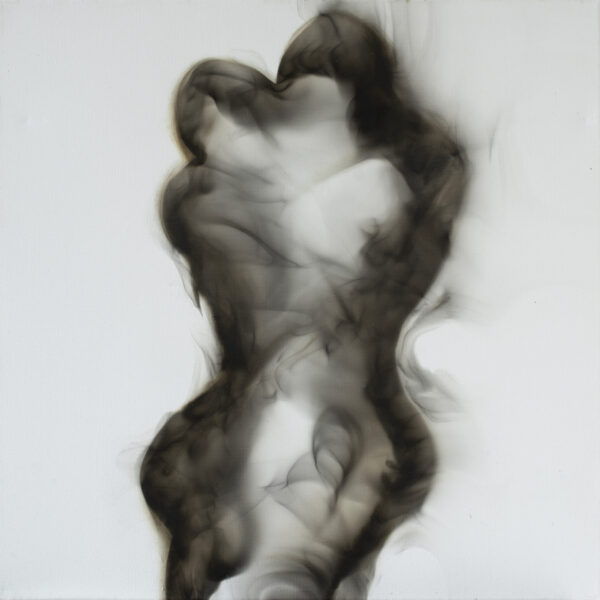 erotic smoke painting of two embracing figures by Miguel Hernández Bastos.