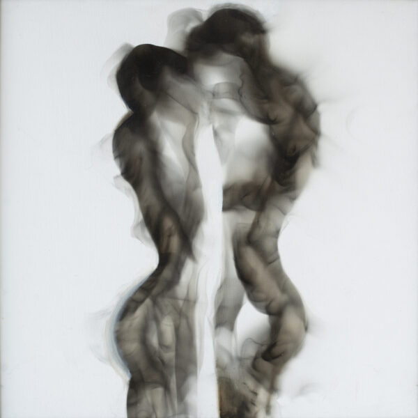 figurative smoke painting of two embracing figures by Miguel Hernández Bastos.