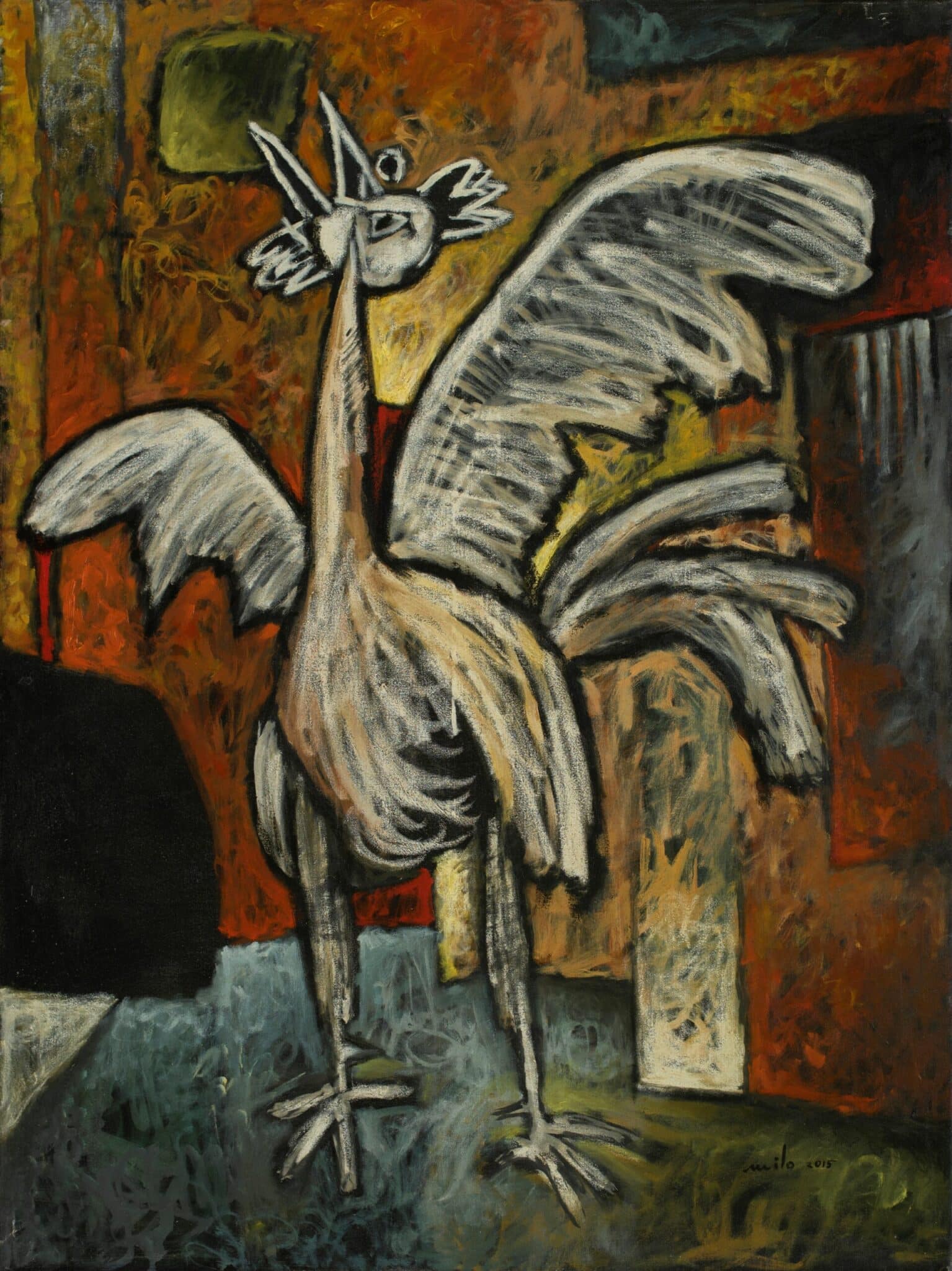 Gallo Cantor by Milo Gonzalez featuring an exuberant crowing rooster.