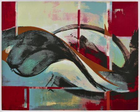 Abstract print, blue, red and yellow, by Alonso Durán abstract serigraph