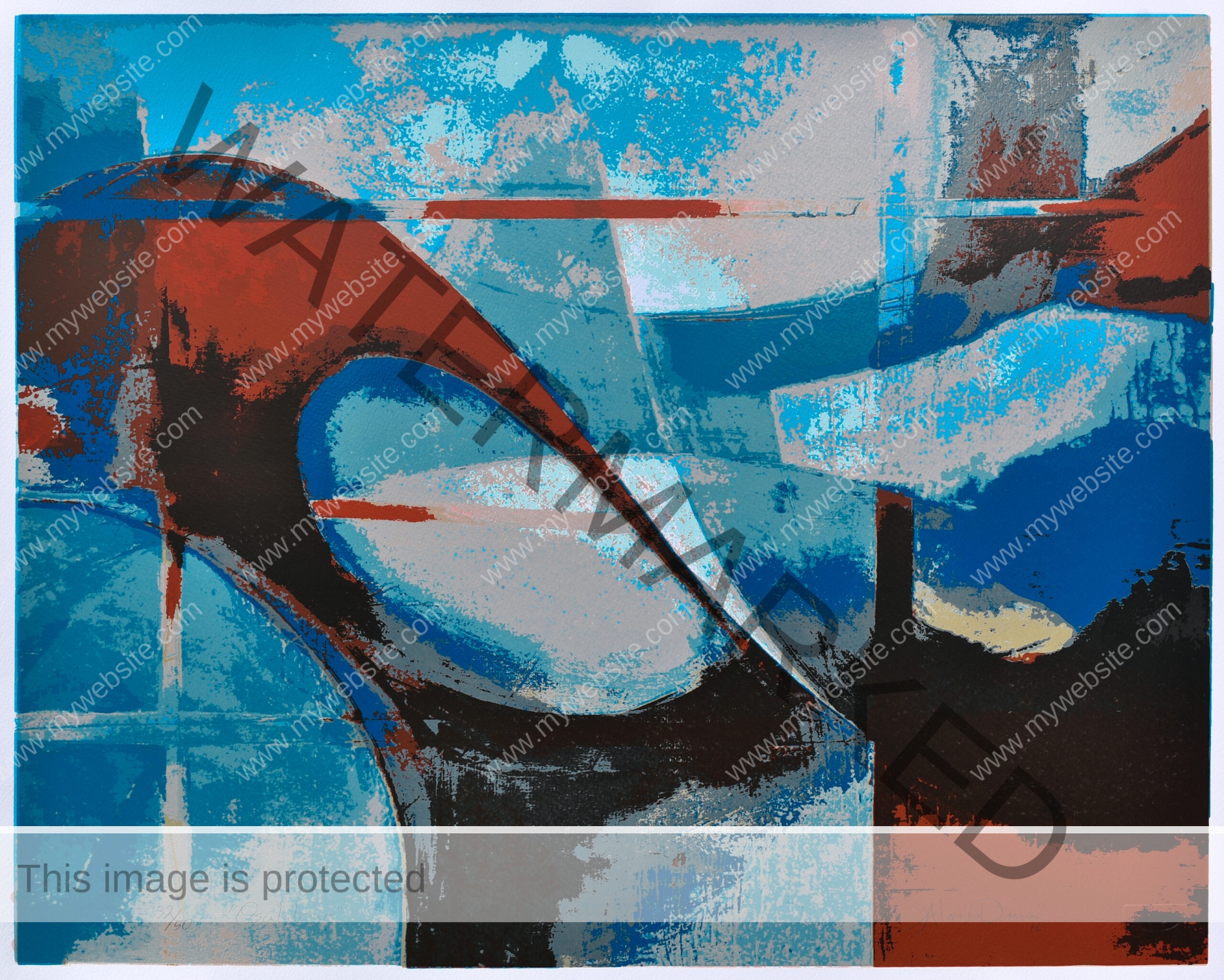 Red and blue abstract by Alonso Durán abstract print.