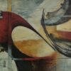 Abstract acrylic painting with blue, red, orange and grey, by Alonso Durán Abstract