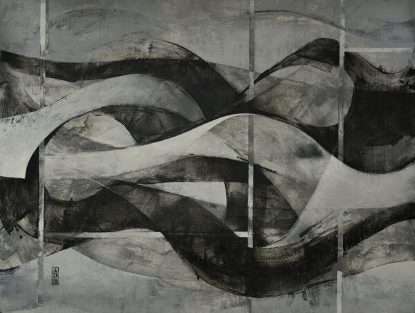 Black and white acrylic by Alonso Durán abstract painting