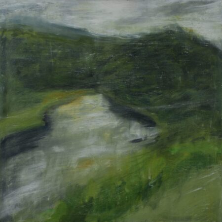 lush foliage painting by Olga Anaskina, featuring a winding path, or river, that extends into the lush foliage in the background.