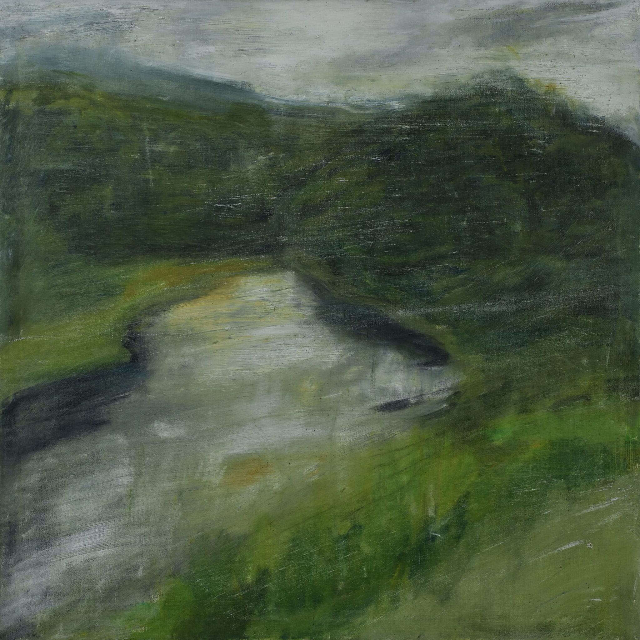 lush foliage painting by Olga Anaskina, featuring a winding path, or river, that extends into the lush foliage in the background.