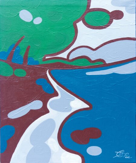 Colourful abstract acrylic painting by Christian Porras with a dream like ocean filled with optimism. abstract beach painting
