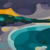 Colourful abstract acrylic painting by Christian Porras with the polkadot ocean and deep purple winds bringing about enigmatic change. Costa Rica ocean abstract