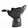 From the "Black Magnolia" series: An elegant black abstract sculpture, its glossy undulations evoke a magnolia in bloom, set on a white backdrop. , an original work available at MÍRAME Fine Art.