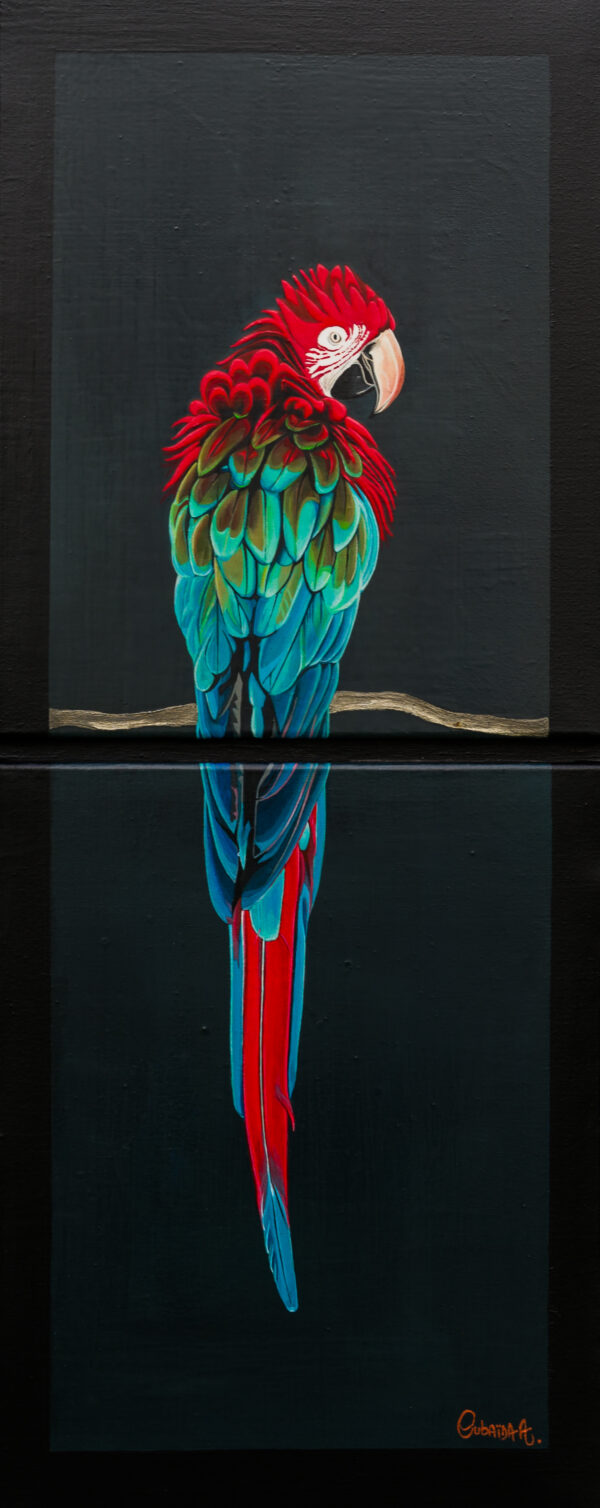 Parrot diptych painting by Oubaïda Azzouz.
