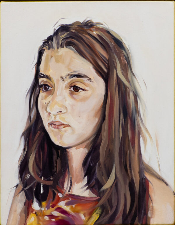 Oil painting of a Costa Rican girl with brown hair