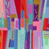 Colourful acrylic painting by Carolina Guillermet with the colours of the rainbow evoking a feeling of a happy jigsaw puzzle. geometric pattern painting