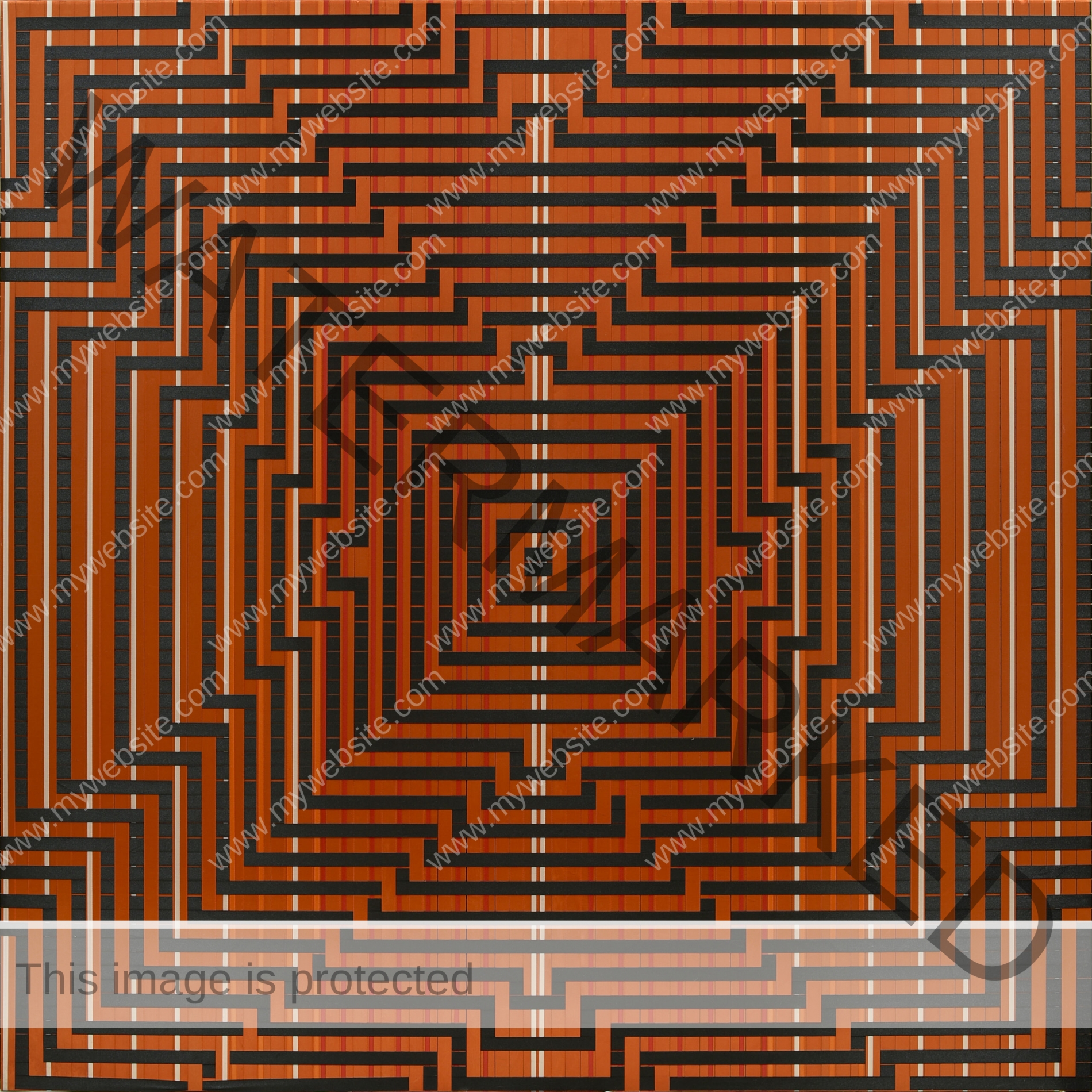 Kartin Aason woven ribbon art is a geometric masterpeice drawing in your eyes to the orange and black center