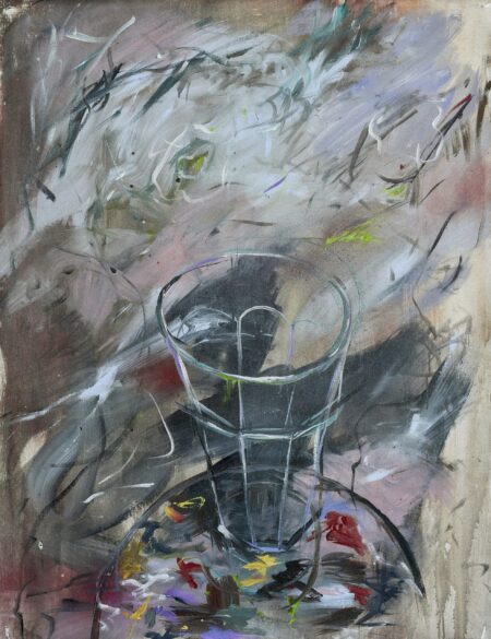 Abstract mixed media still life painting with glass by Aimée Joaristi called Fresh Water.