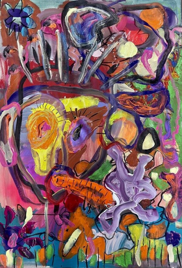 Colourful, abstract painting Oscar by Aimée Joaristi. Is it a person or an animal