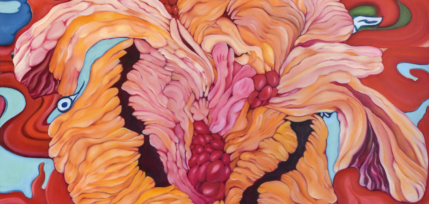 Colourful, bright floral painting by Daniela Marten Rothe. Part of Costa Rica's Contemporary Art Scene.