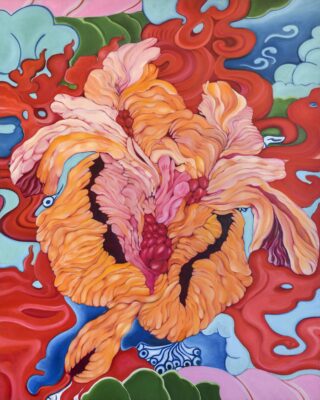 Colourful, bright floral painting by Daniela Marten Rothe. Part of Costa Rica's Contemporary Art Scene.