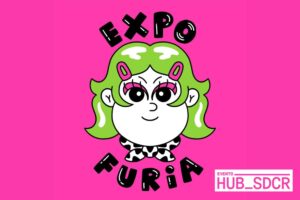 Girl's face with green hair advertising the Fury expo