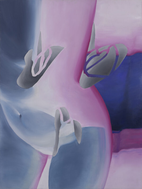 Lucía Howell Vargas abstract nude painting. This painting contains the colours of grey, blue, black, white, pink and purple.