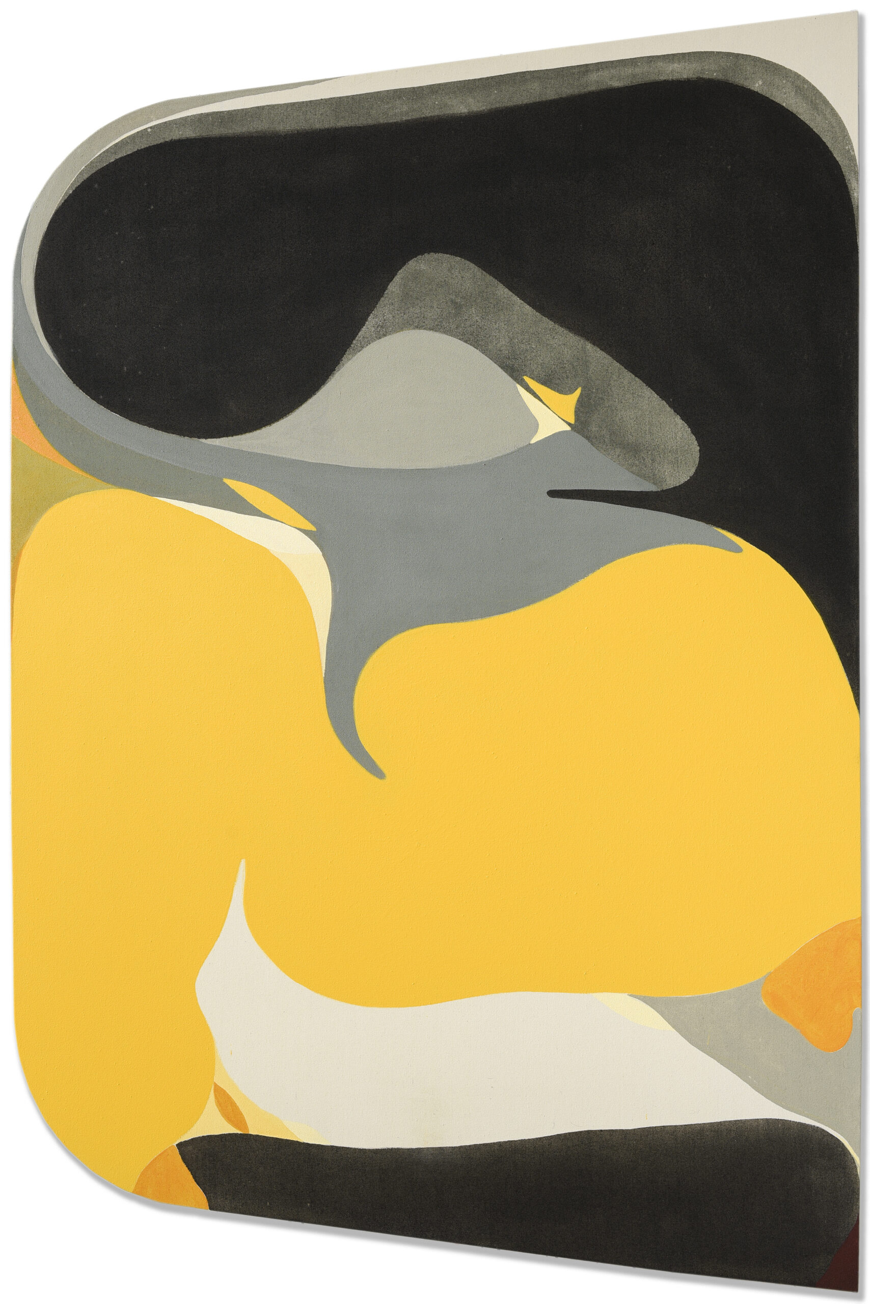 Bio painting featuring yellow, black, grey and green abstract shapes, by Fabian Monge.