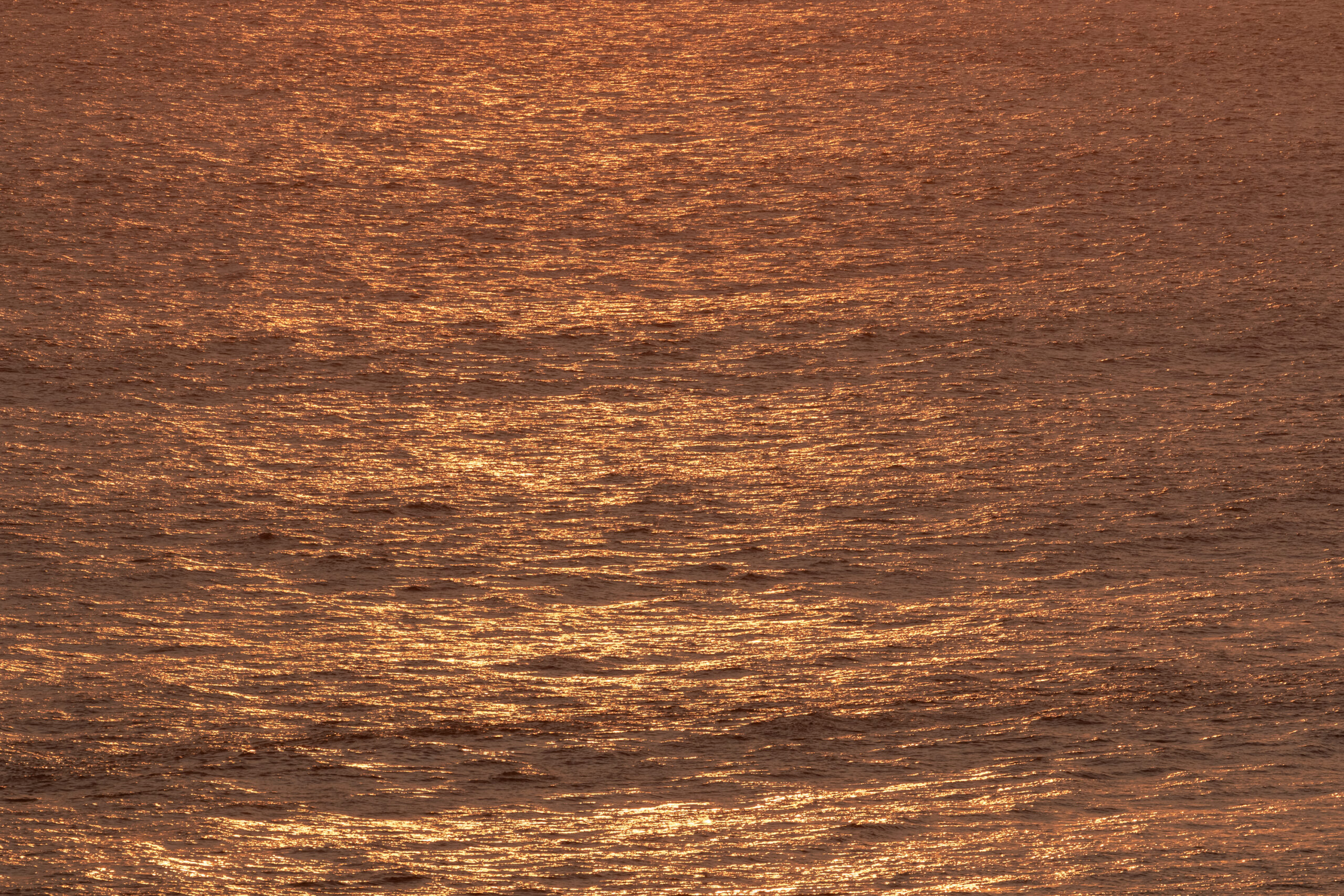 Gold ocean reflections on the surface of an ocean, creating a shimmery effect, by Leonardo Ureña.