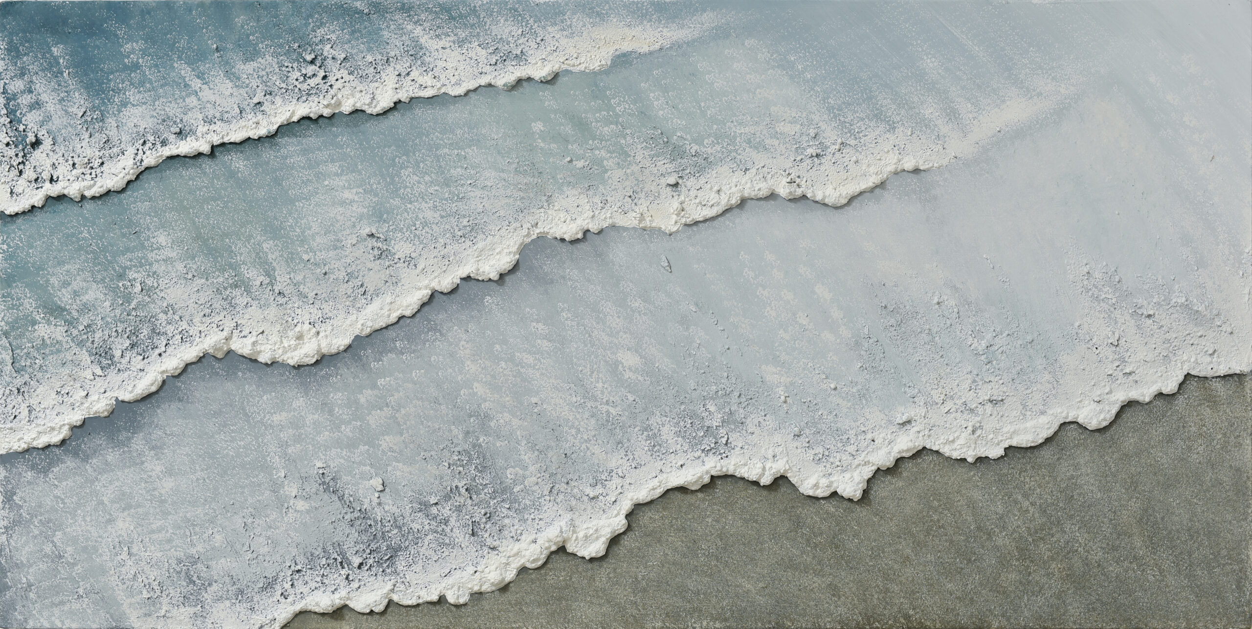 A textured Guanacaste beach painting featuring waves rolling onto the shore.