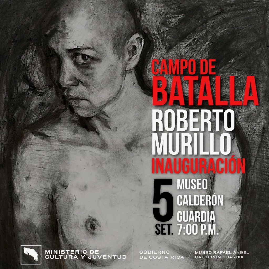 Exhibition Invitation to Roberto Murillo show in San José, September 2024, featuring his latest nude project artworks in charcoal and mixed media.