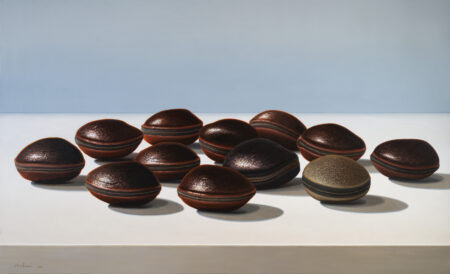 A hyperrealist seed pod painting by the Costa Rican artist Eliecer Rodriguez.