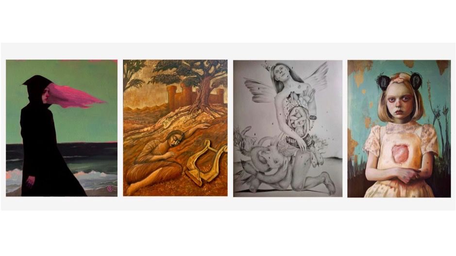 Artwork by Milo Gonzalez, Sofía Ruiz, Emilia Cantor and Pablo Mejias, four of MíRAME Fine Art's artists showing at Galería Talentum in October 2024.