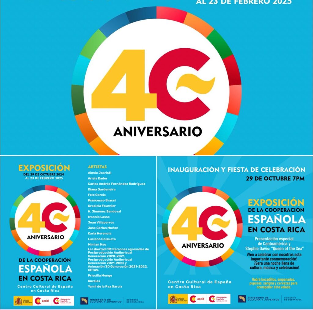 Invitation for an exhibition at the Spanish Cultural Center in San José, Costa Rica, celebrating 40 years of the Spanish Cooperation in Costa Rica.