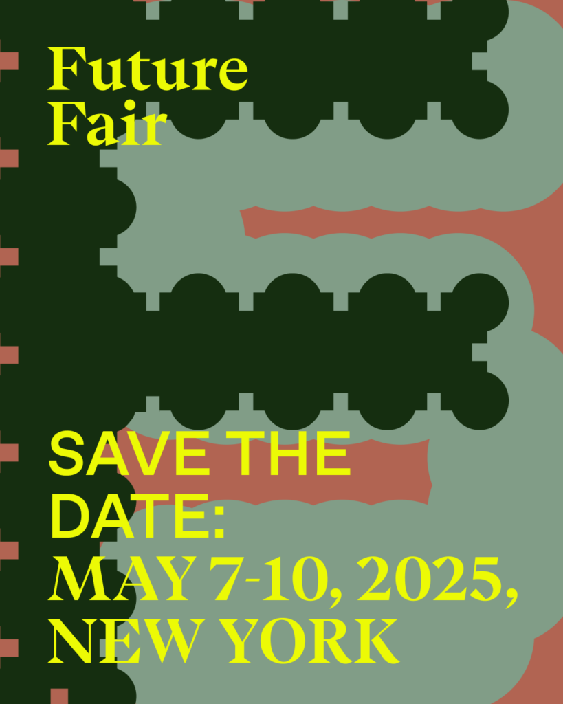 Green, orange and yellow poster advertising Future Fair in NYC 2025.
