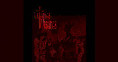 Black background and red writing with the words "Litanias Urbanias", a new show at Lado-B San José by Jesus Mejia