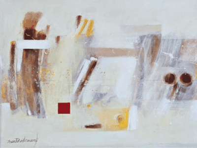 Muted, grey and pastel coloured abstract painting by Latin American contemporary artist Rossella Matamoros