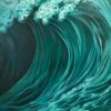 Costa Rican coastal art by Karla Herenica, a large Costa Rican wave painting in oil, evoking Costa Rican coastal artistry, with dynamic turquoise waves, foamy crests, and expressive blue-green motion. An original work available at MÍRAME Fine Art.