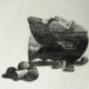 This grayscale work, by Adrian Arguedas from the Costa Rican art scene, presents a cracked classical head amid stone fragments evoking poignant decay. , an original work available at MÍRAME Fine Art.